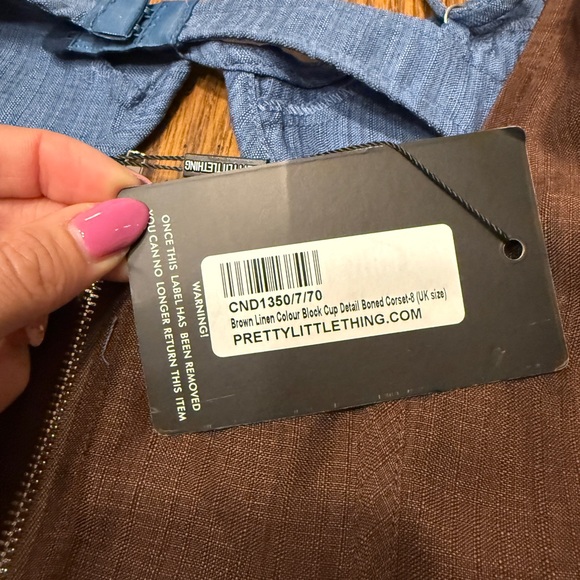 NWT BROWN LINEN COLOR BLOCK CUP DETAIL BONED CORSET TOP- sold out style - Picture 7 of 8